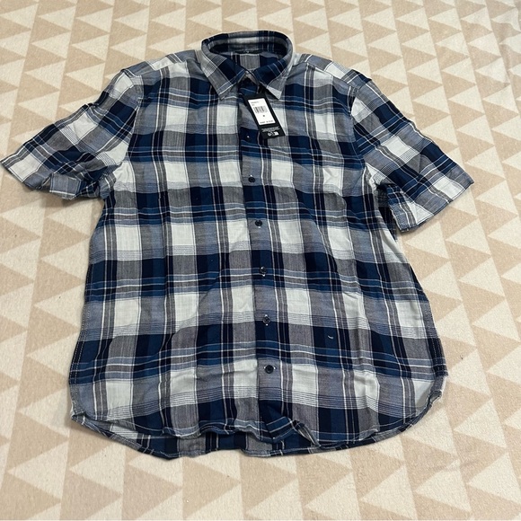 7 for All mankind indigo blue short sleeve button down shirt - Picture 2 of 3